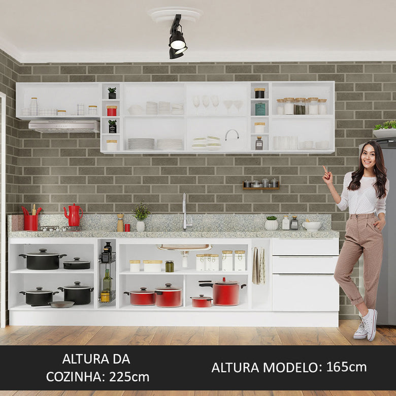Armário de Cozinha Completa 300cm Branco Veludo Lux da Sabrina Madesa