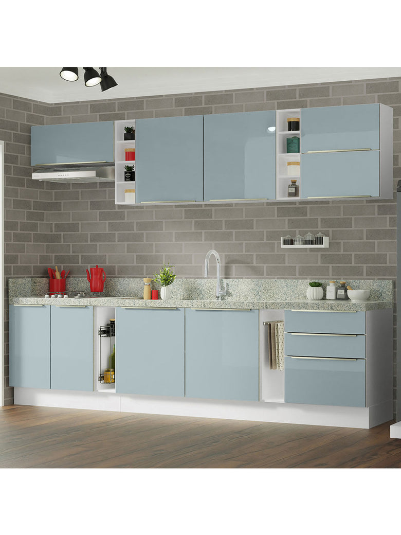 Armário de Cozinha Completa 300cm Branco/Cinza Lux da Sabrina Madesa
