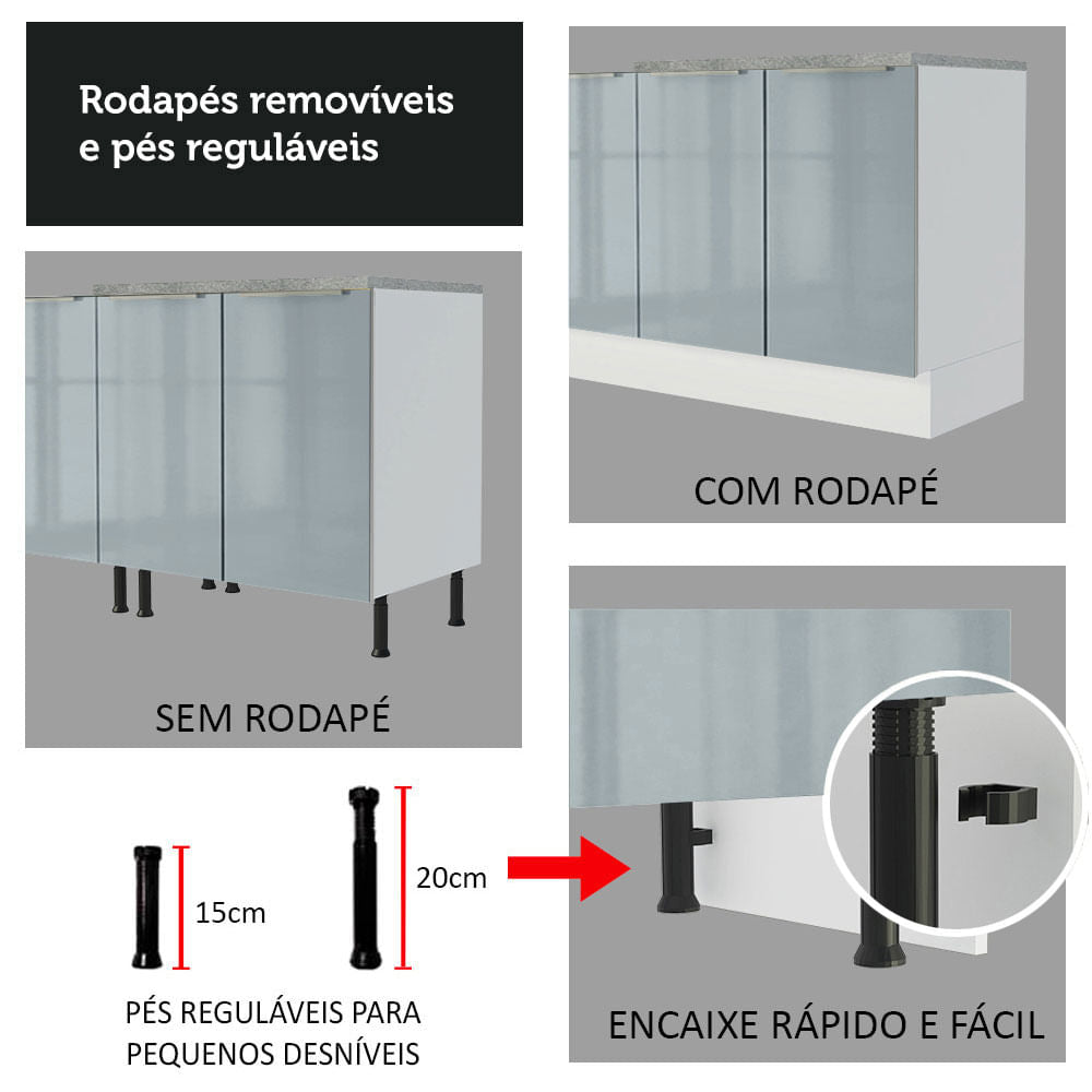 Armário de Cozinha Completa 300cm Branco/Cinza Lux da Sabrina Madesa