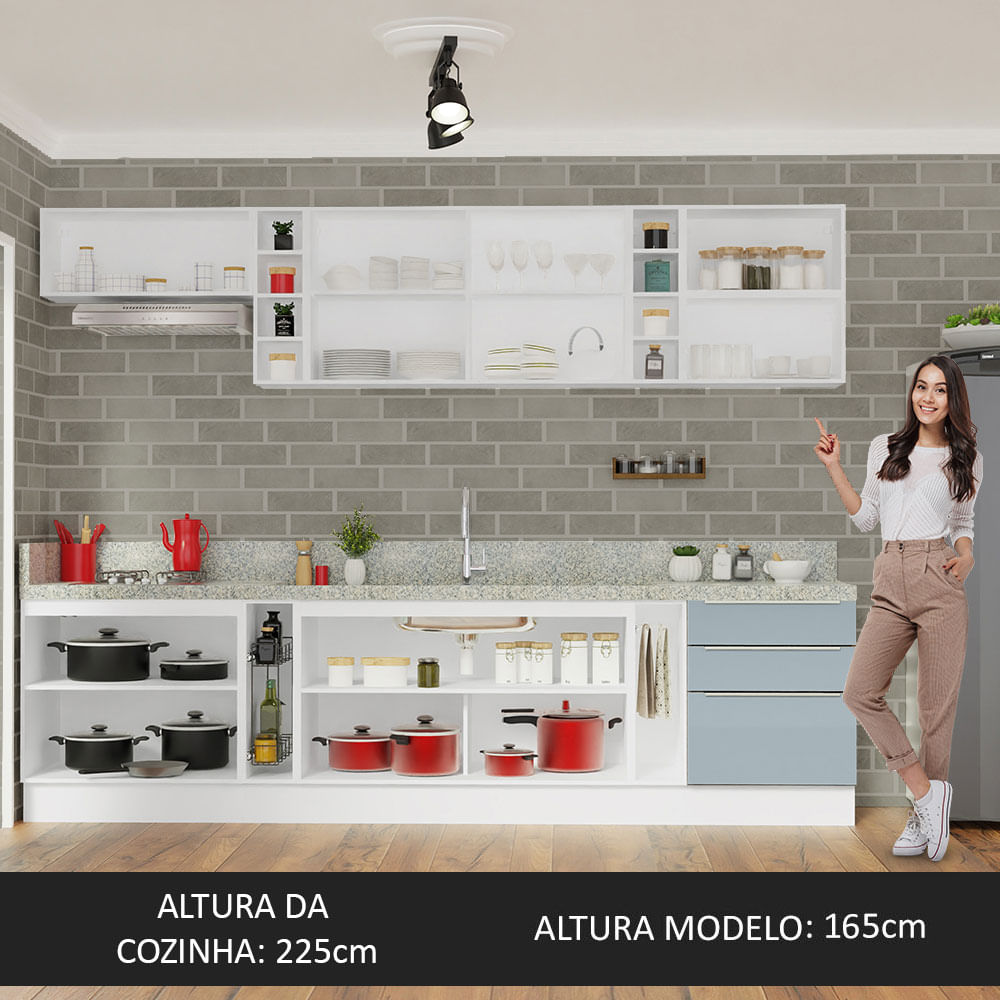 Armário de Cozinha Completa 300cm Branco/Cinza Lux da Sabrina Madesa