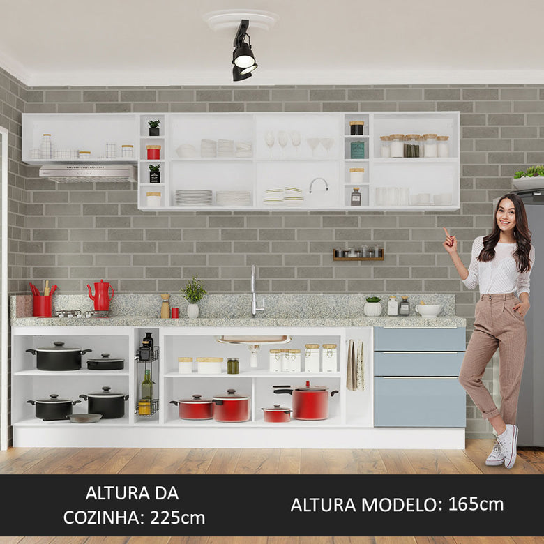 Armário de Cozinha Completa 300cm Branco/Cinza Lux da Sabrina Madesa