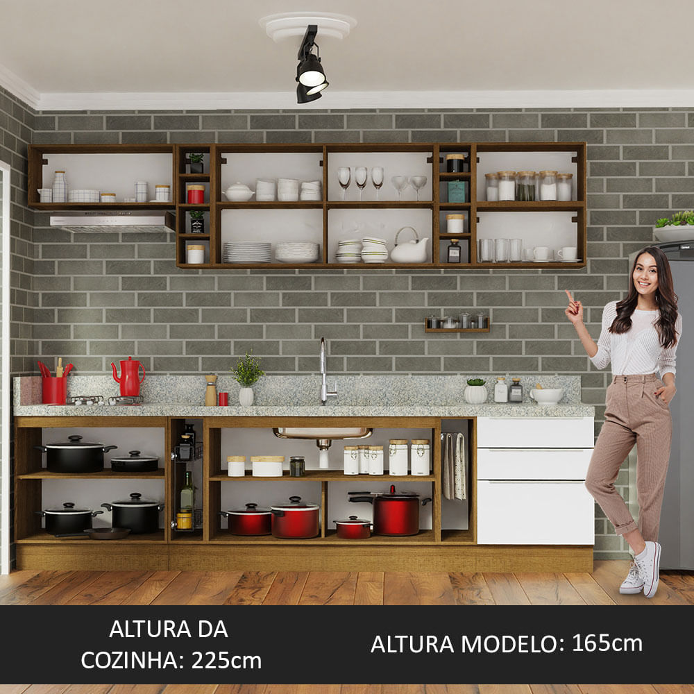 Armário de Cozinha Completa 300cm Rustic/Branco Veludo Lux da Sabrina Madesa