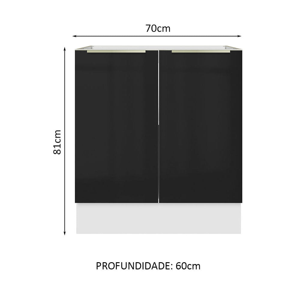 Balcão Madesa Lux 70 cm 2 Portas - Branco/Preto (Sem Tampo)