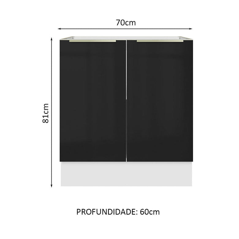 Balcão Madesa Lux 70 cm 2 Portas - Branco/Preto (Sem Tampo)