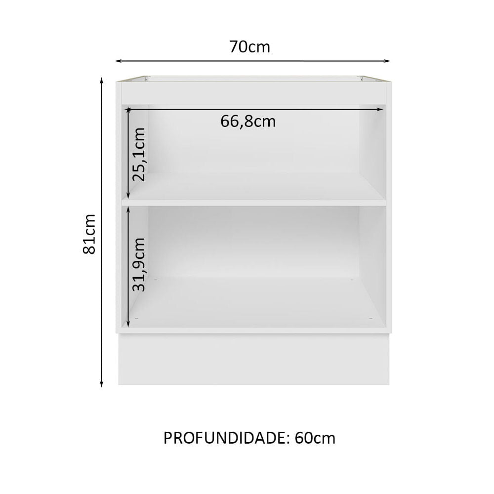 Balcão Madesa Lux 70 cm 2 Portas - Branco/Preto (Sem Tampo)
