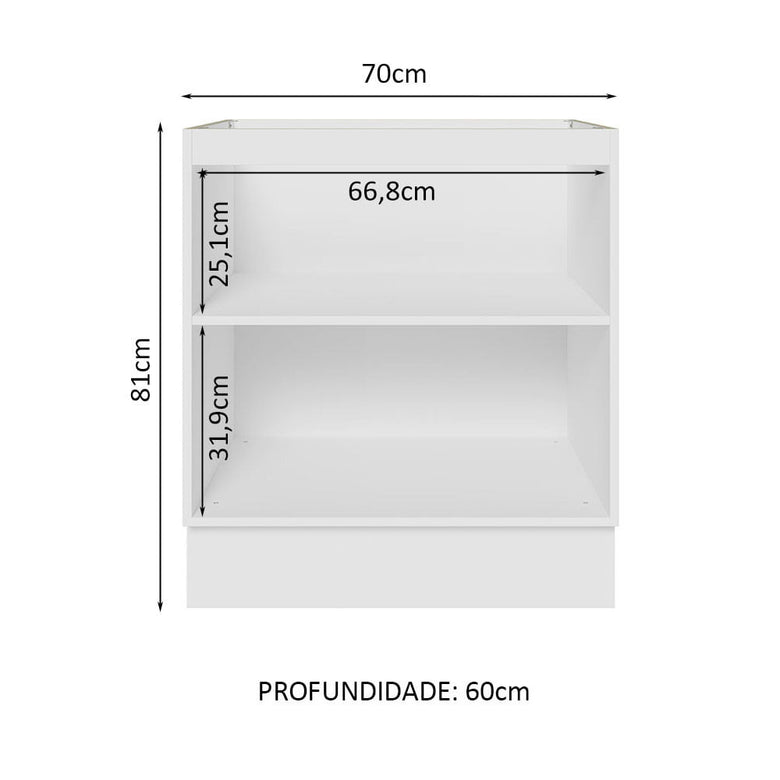 Balcão Madesa Lux 70 cm 2 Portas - Branco/Preto (Sem Tampo)