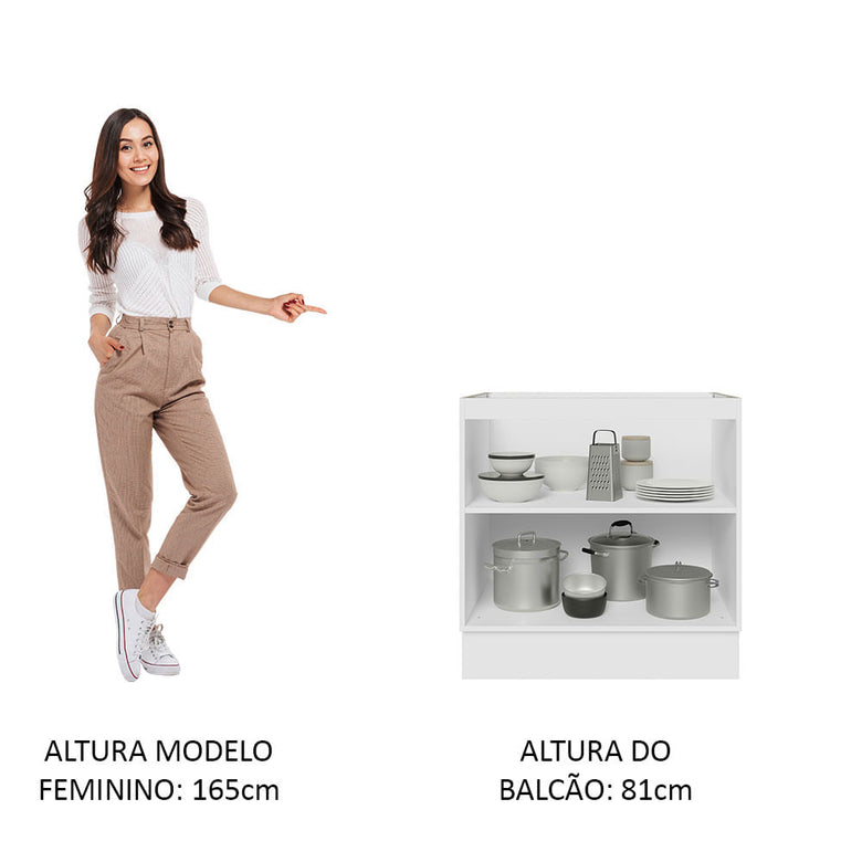 Balcão Madesa Lux 70 cm 2 Portas - Branco/Preto (Sem Tampo)