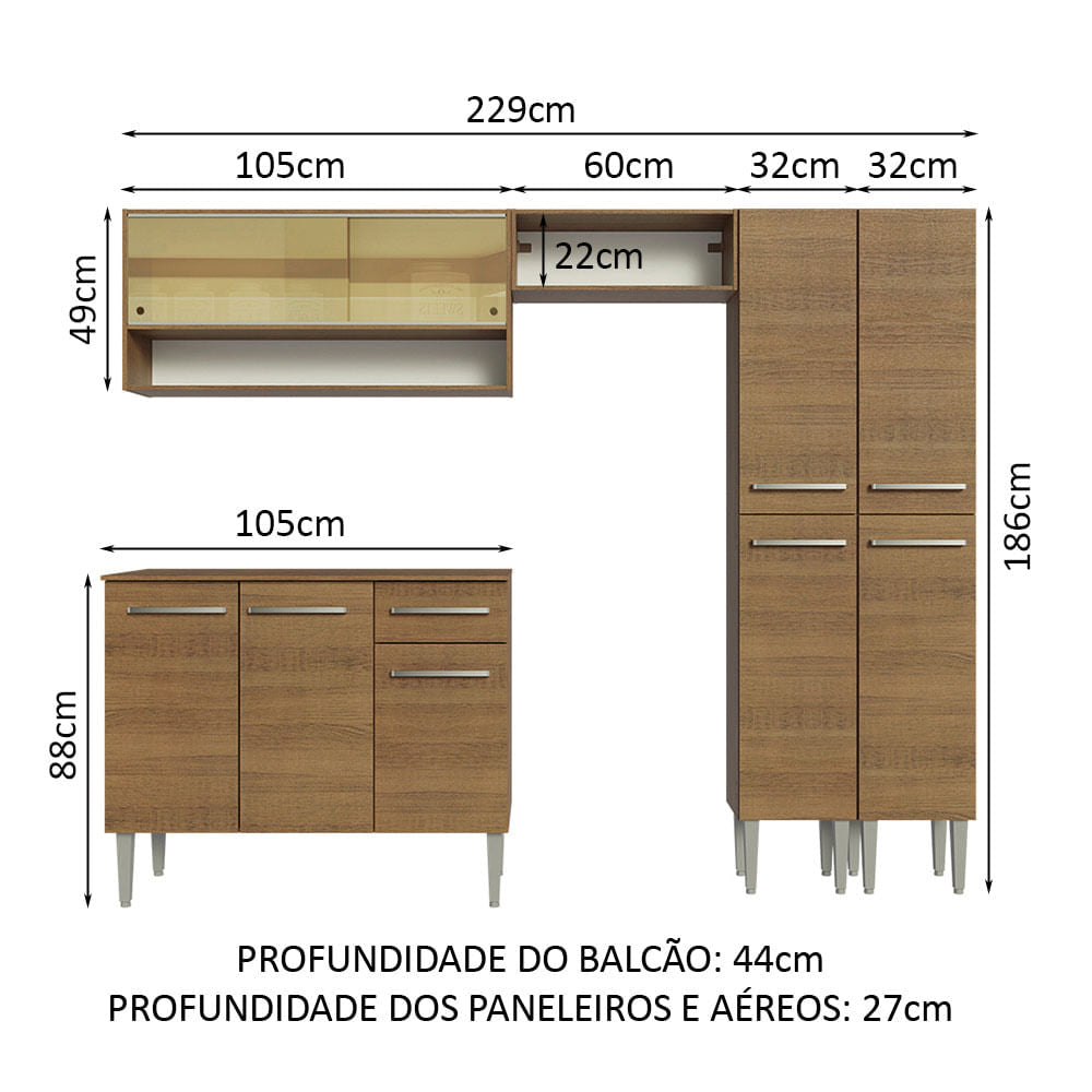 Armário de Cozinha Completa 229cm Rustic Emilly Madesa 04