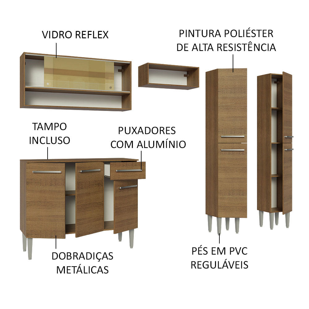 Armário de Cozinha Completa 229cm Rustic Emilly Madesa 04
