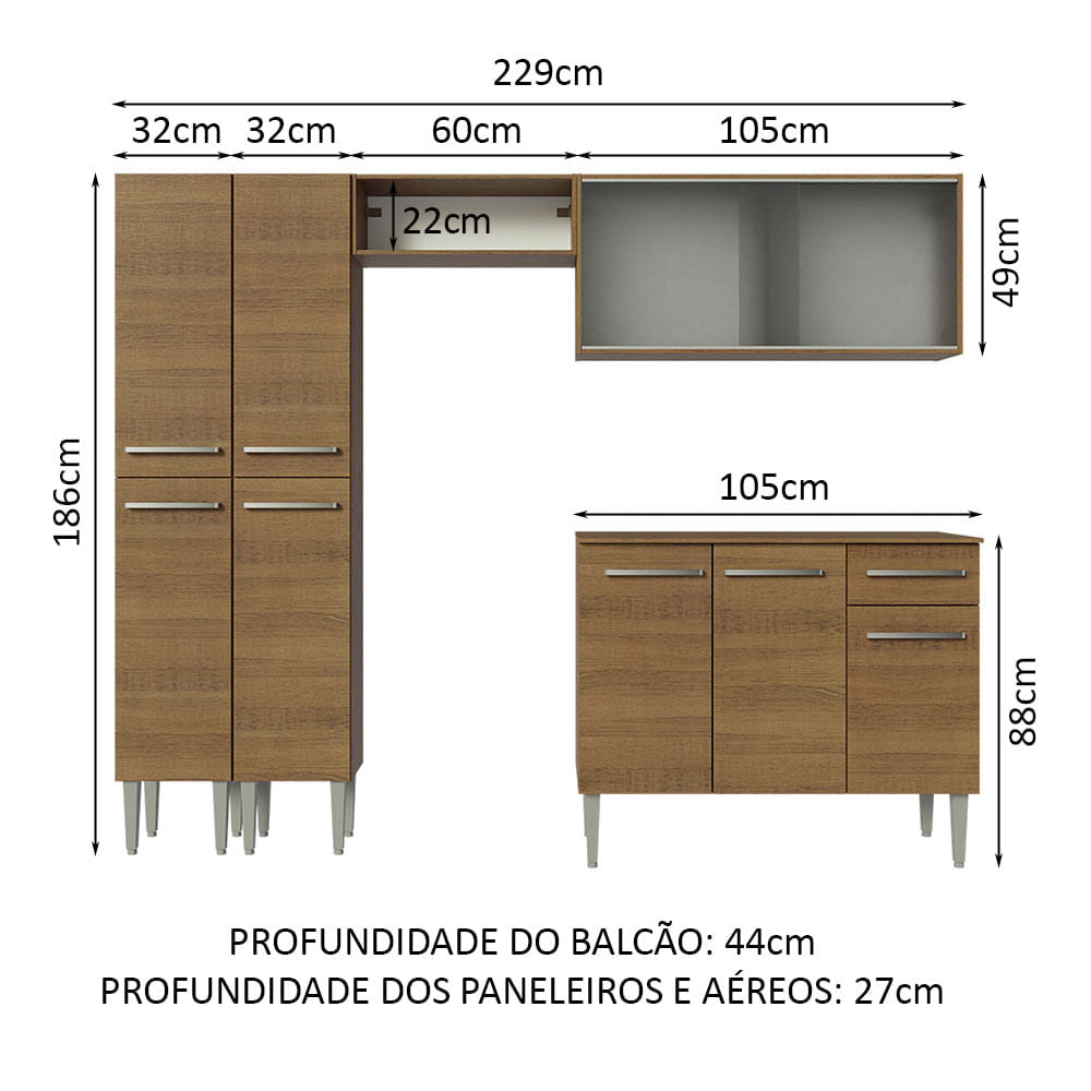 Armário de Cozinha Completa 229cm Rustic Emilly Madesa 05