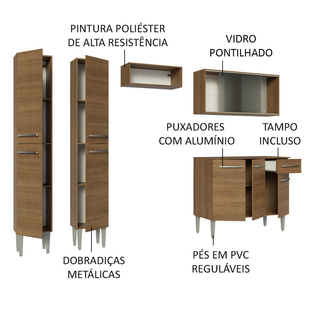 Armário de Cozinha Completa 229cm Rustic Emilly Madesa 05