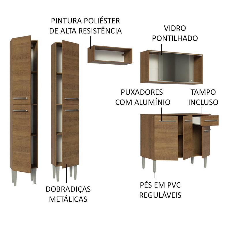 Armário de Cozinha Completa 229cm Rustic Emilly Madesa 05