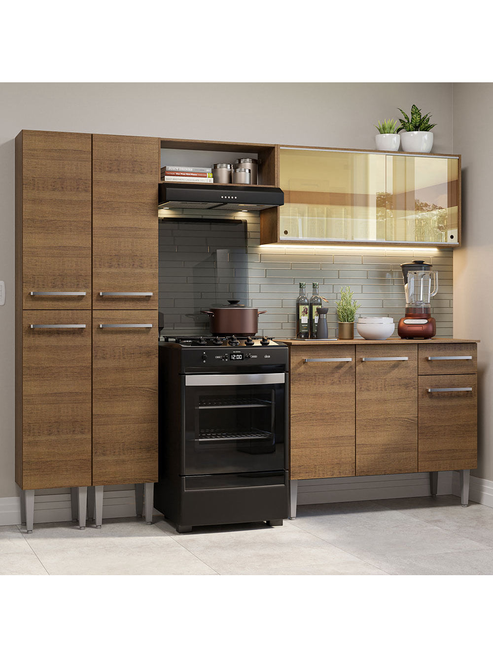 Armário de Cozinha Completa 229cm Rustic Emilly Madesa 06 - Rustic