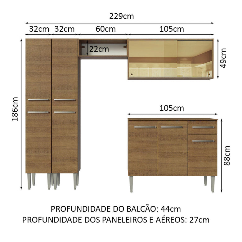 Armário de Cozinha Completa 229cm Rustic Emilly Madesa 06