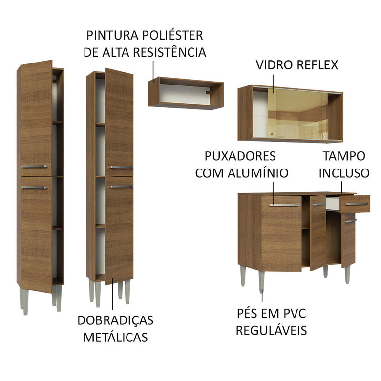 Armário de Cozinha Completa 229cm Rustic Emilly Madesa 06