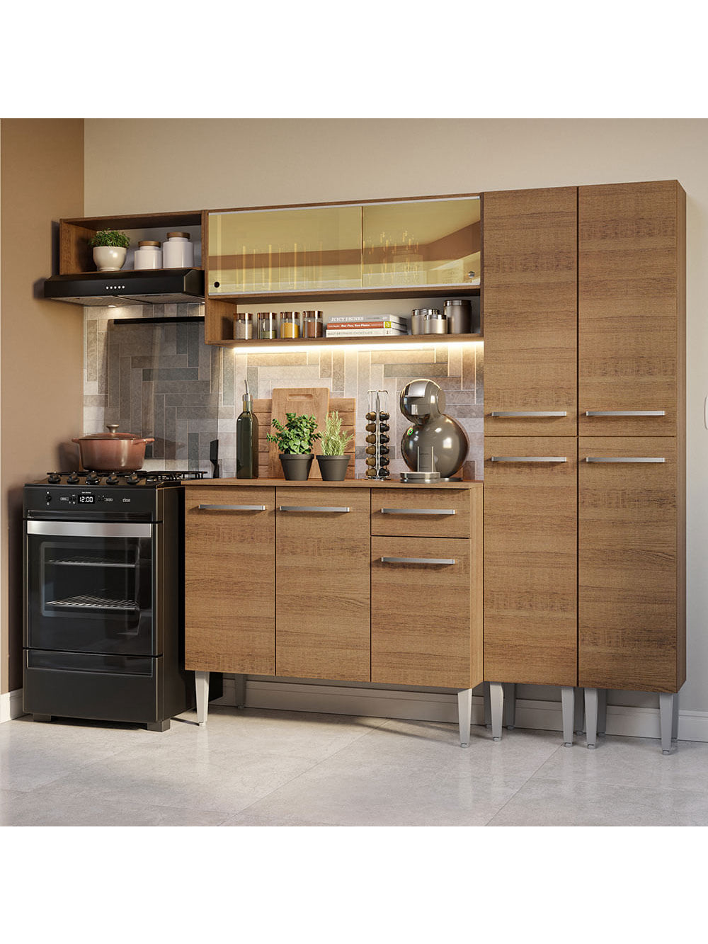 Armário de Cozinha Completa 229cm Rustic Emilly Madesa 07 - Rustic