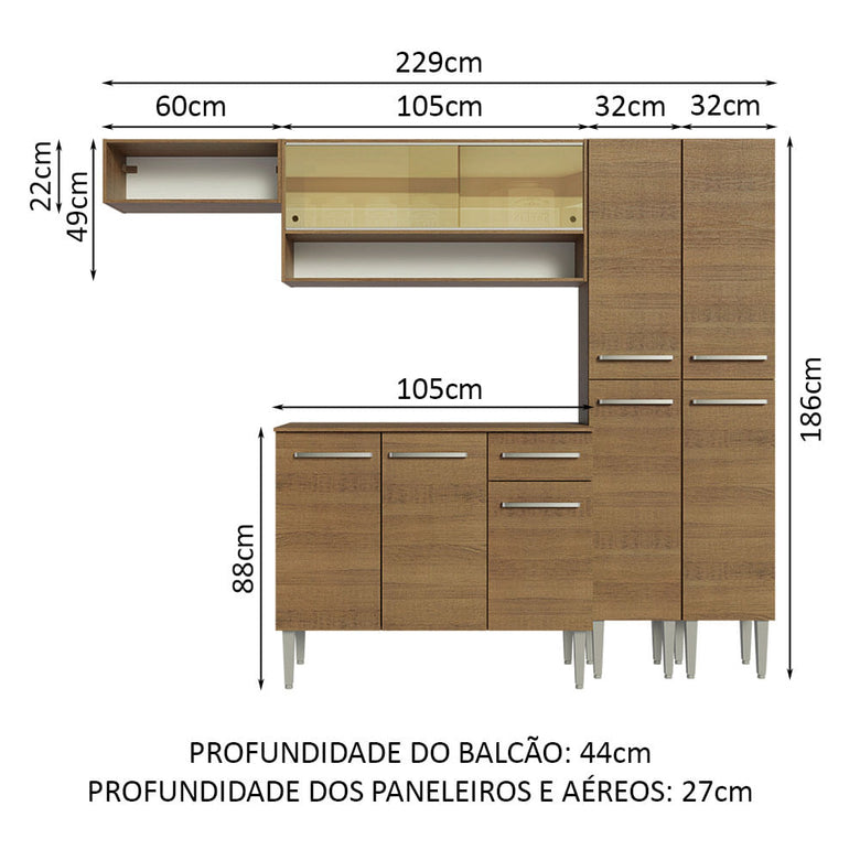 Armário de Cozinha Completa 229cm Rustic Emilly Madesa 07
