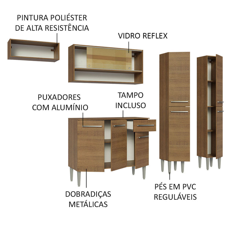 Armário de Cozinha Completa 229cm Rustic Emilly Madesa 07