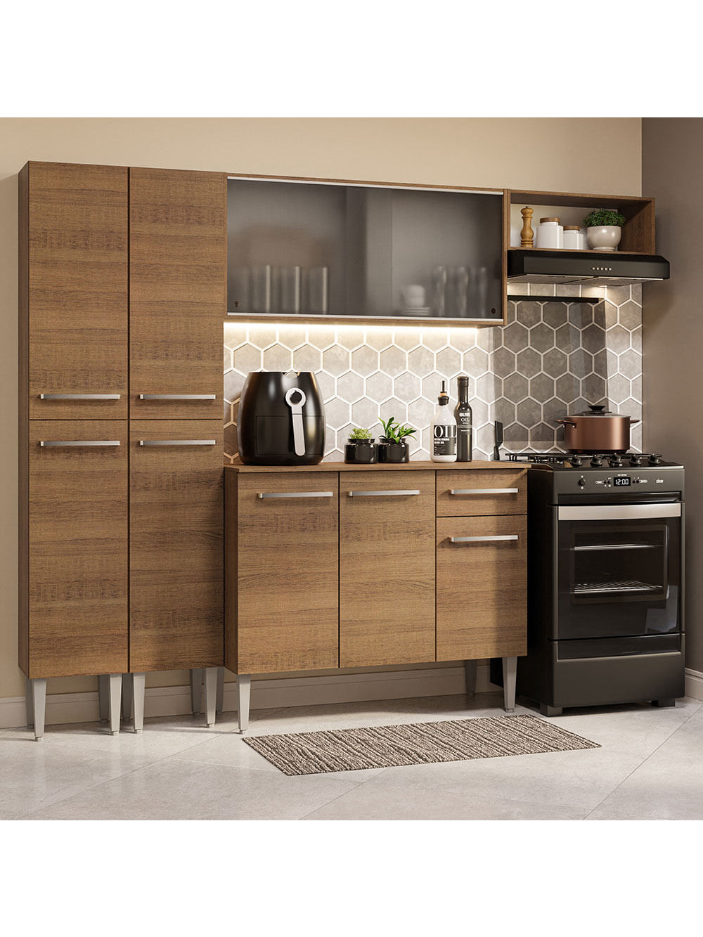 Armário de Cozinha Completa 229cm Rustic Emilly Madesa 08 - Rustic