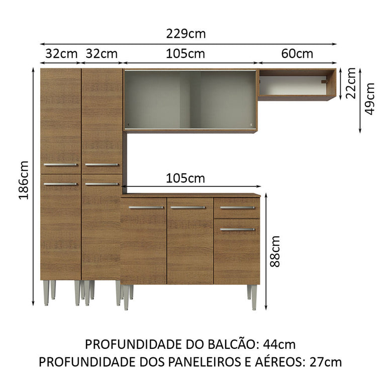 Armário de Cozinha Completa 229cm Rustic Emilly Madesa 08