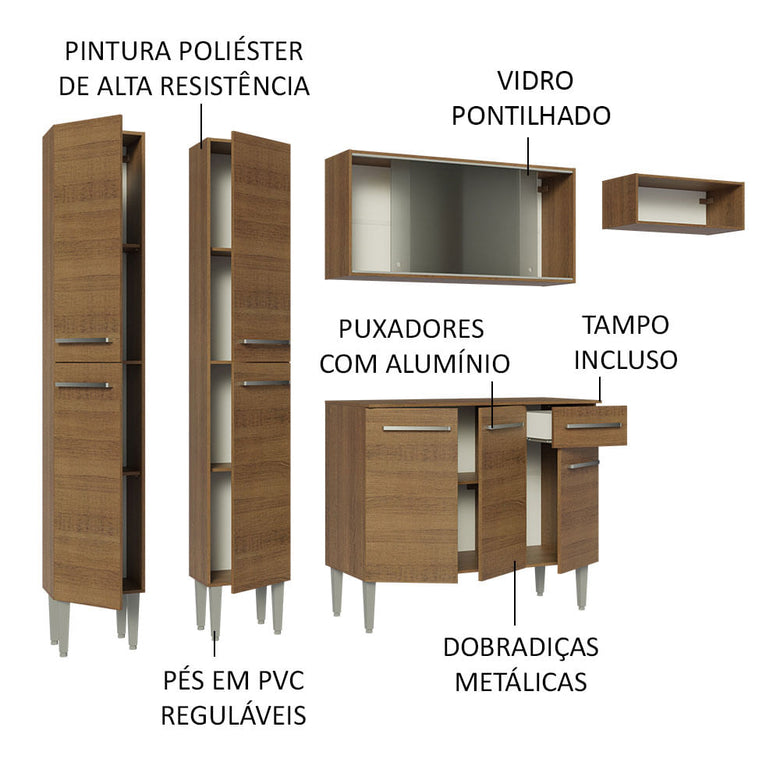Armário de Cozinha Completa 229cm Rustic Emilly Madesa 08