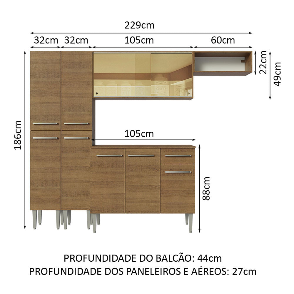 Armário de Cozinha Completa 229cm Rustic Emilly Madesa 09