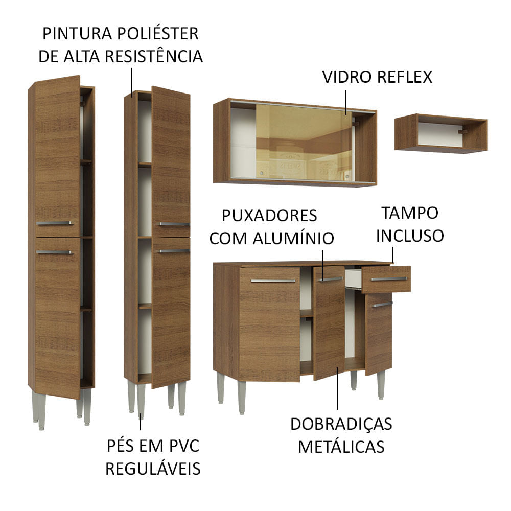 Armário de Cozinha Completa 229cm Rustic Emilly Madesa 09