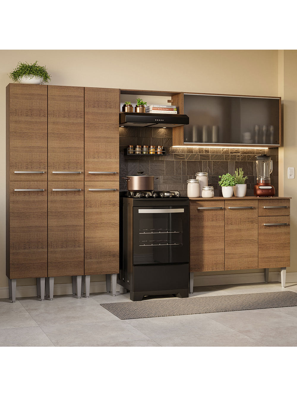 Armário de Cozinha Completa 261cm Rustic Emilly Madesa 03 - Rustic