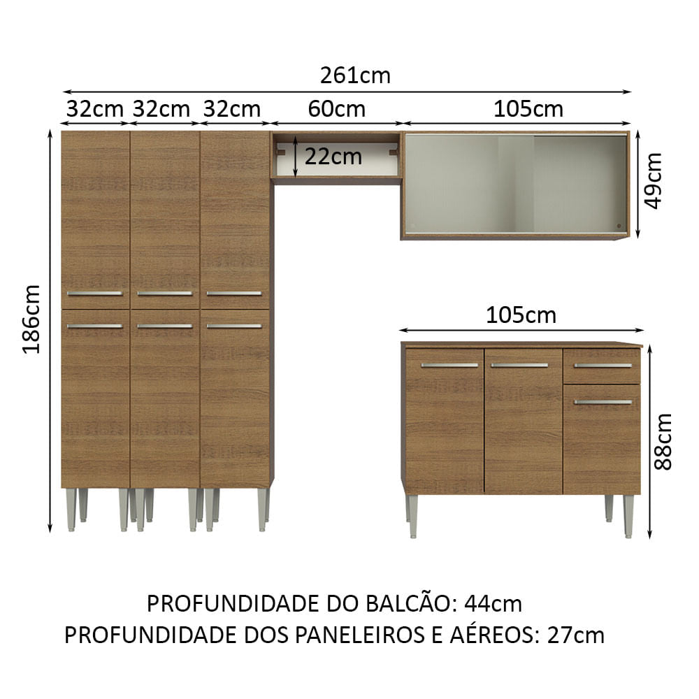 Armário de Cozinha Completa 261cm Rustic Emilly Madesa 03