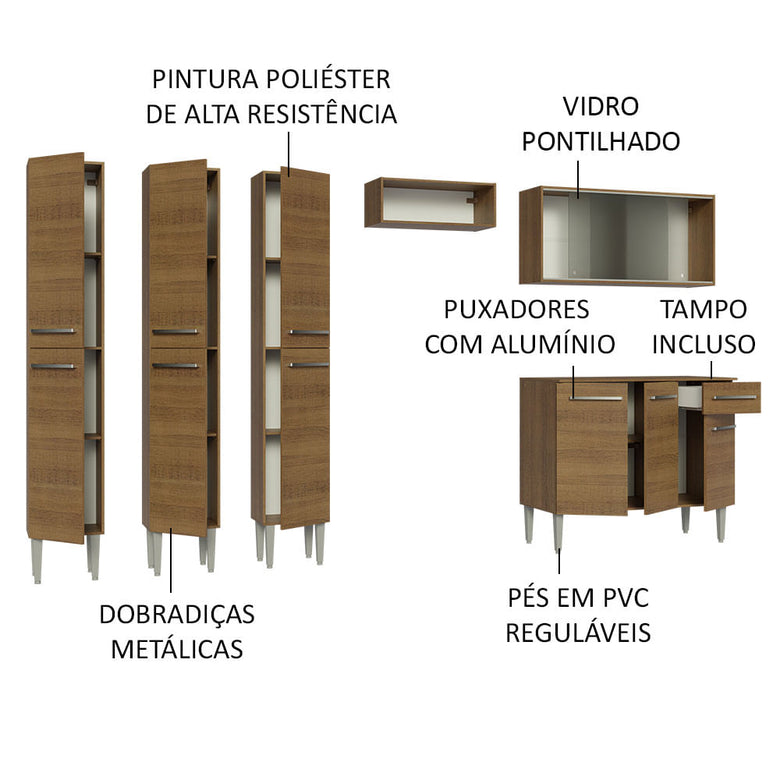 Armário de Cozinha Completa 261cm Rustic Emilly Madesa 03
