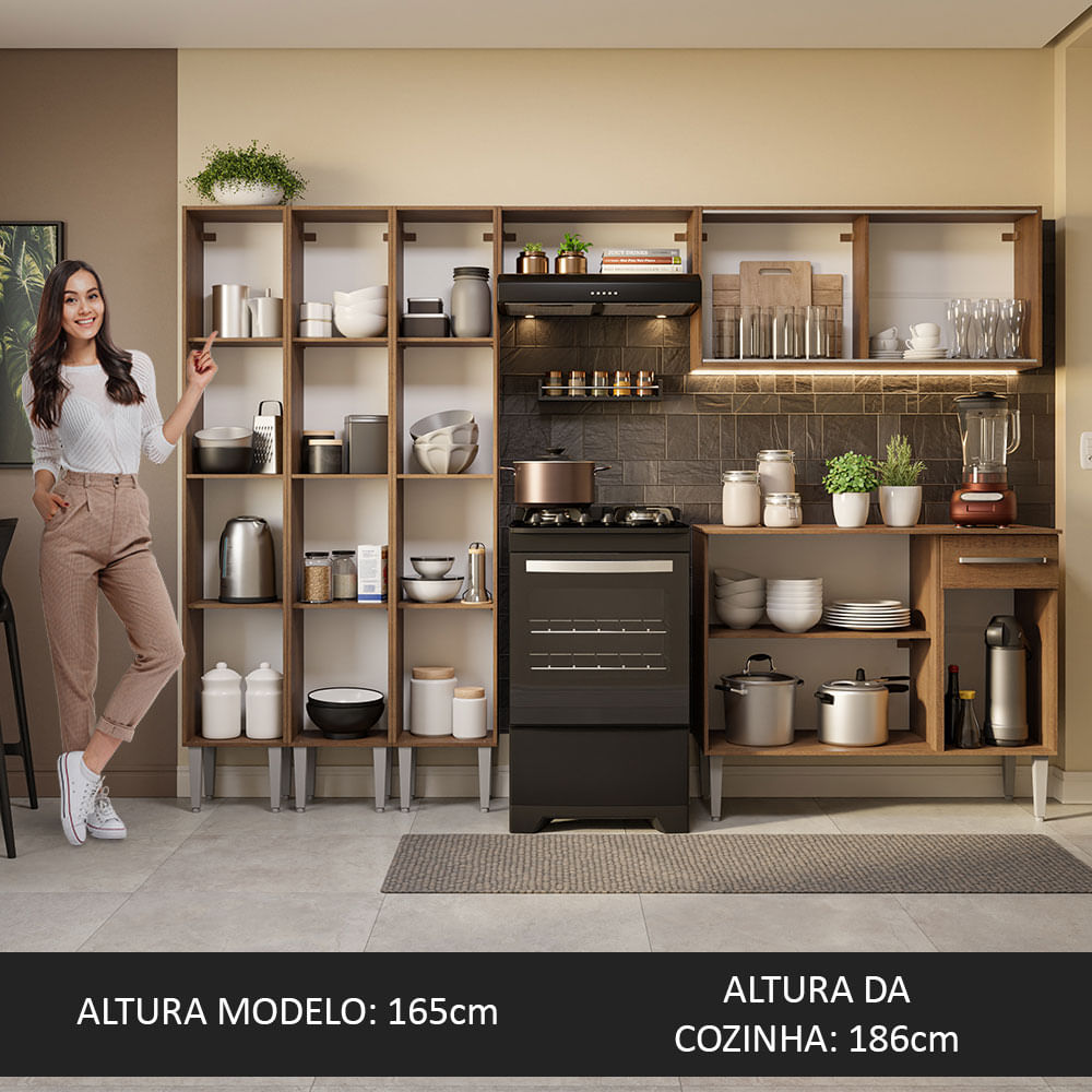 Armário de Cozinha Completa 261cm Rustic Emilly Madesa 03
