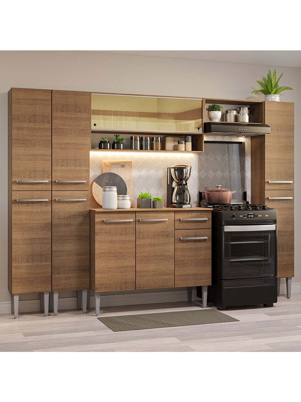 Armário de Cozinha Completa 261cm Rustic Emilly Madesa 04 - Rustic