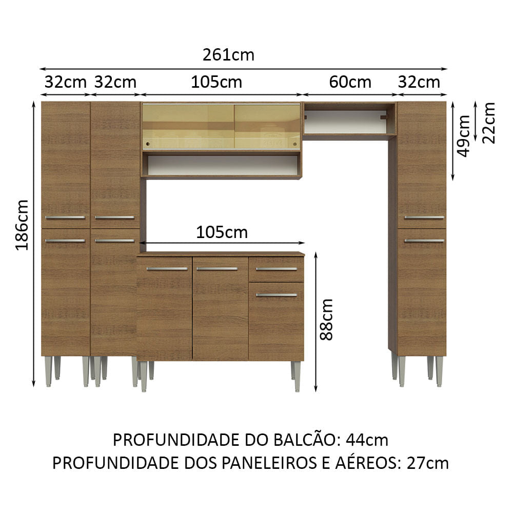 Armário de Cozinha Completa 261cm Rustic Emilly Madesa 04