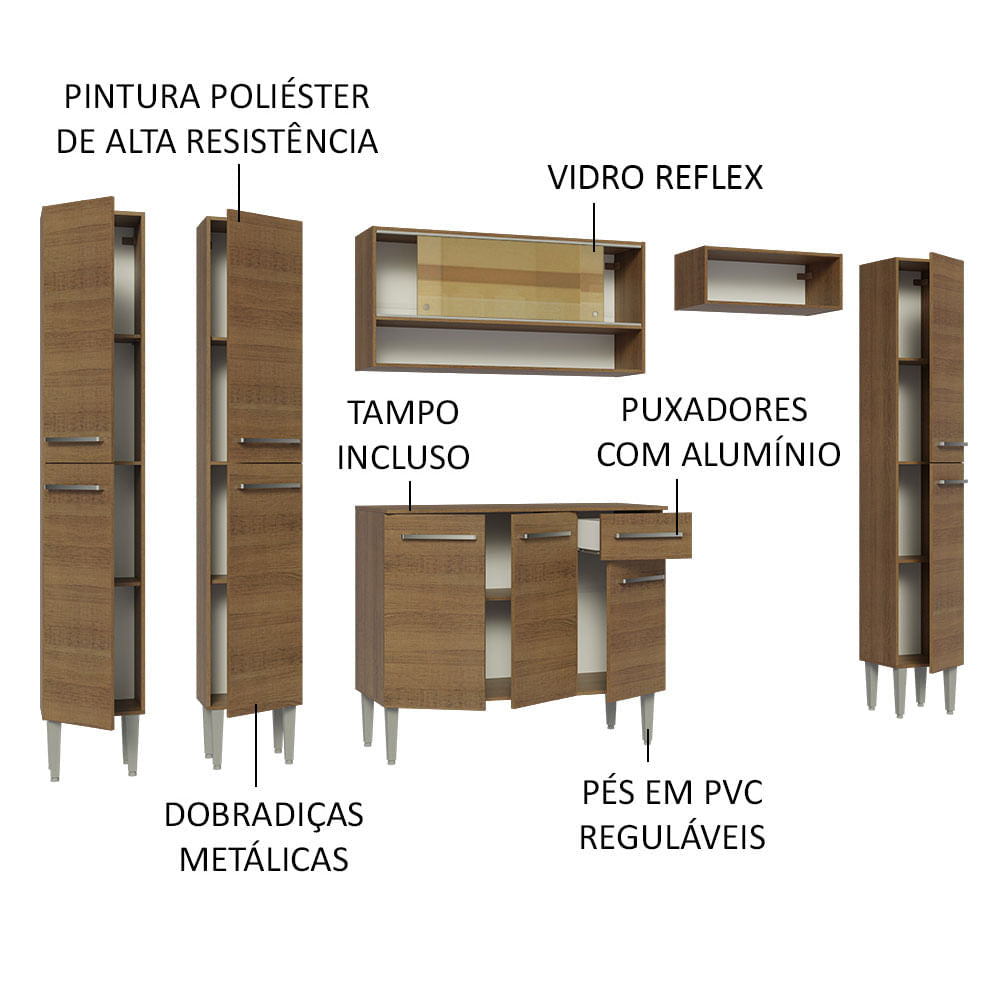 Armário de Cozinha Completa 261cm Rustic Emilly Madesa 04