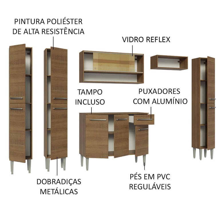 Armário de Cozinha Completa 261cm Rustic Emilly Madesa 04