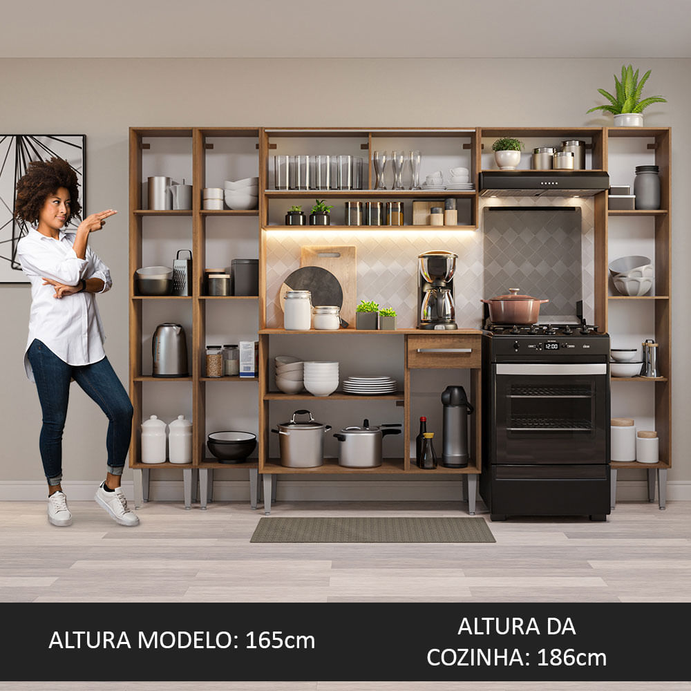 Armário de Cozinha Completa 261cm Rustic Emilly Madesa 04