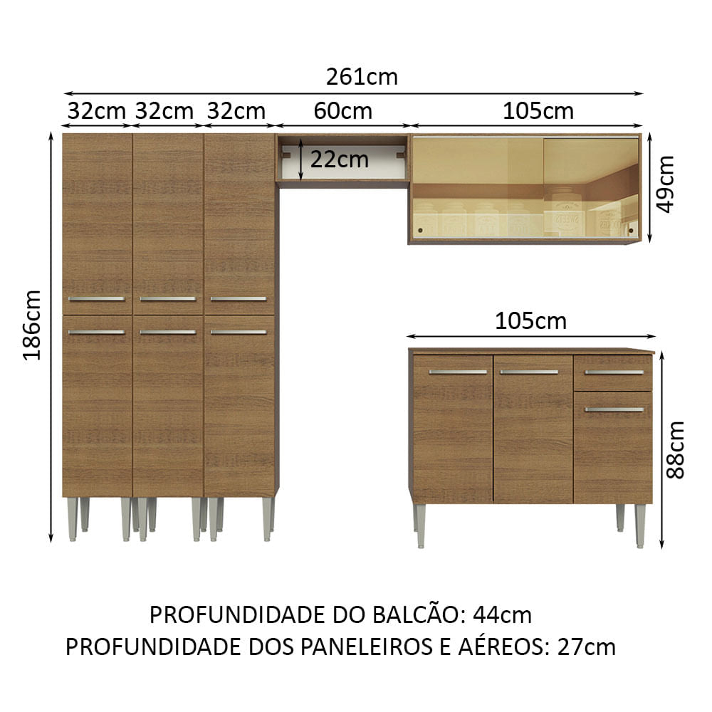 Armário de Cozinha Completa 261cm Rustic Emilly Madesa 05