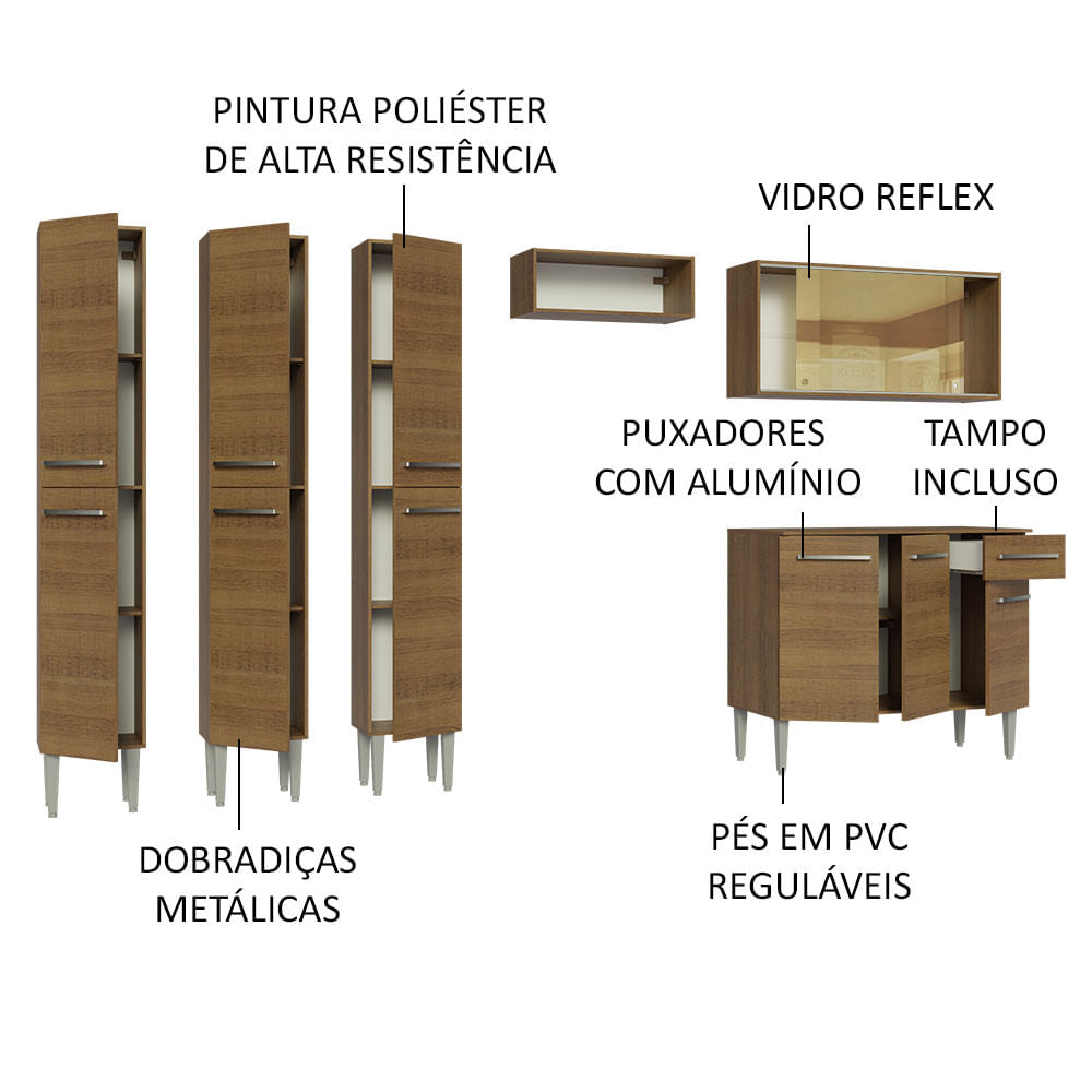 Armário de Cozinha Completa 261cm Rustic Emilly Madesa 05