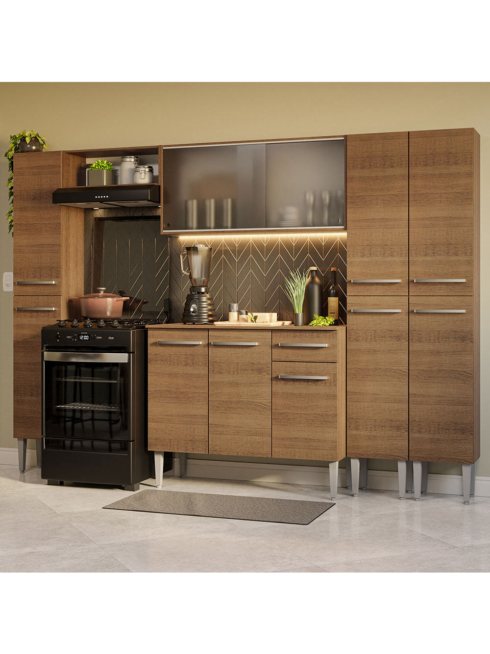 Armário de Cozinha Completa 261cm Rustic Emilly Madesa 06 - Rustic