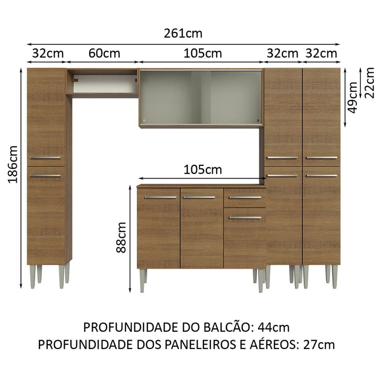 Armário de Cozinha Completa 261cm Rustic Emilly Madesa 06