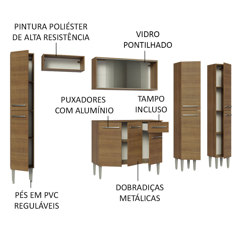 Armário de Cozinha Completa 261cm Rustic Emilly Madesa 06