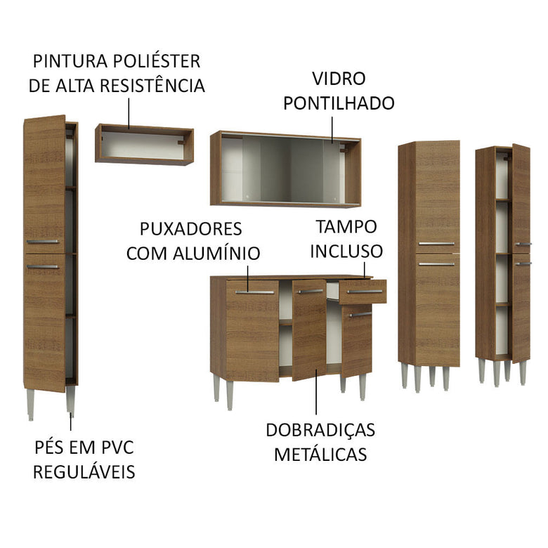 Armário de Cozinha Completa 261cm Rustic Emilly Madesa 06