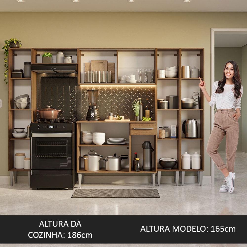 Armário de Cozinha Completa 261cm Rustic Emilly Madesa 06