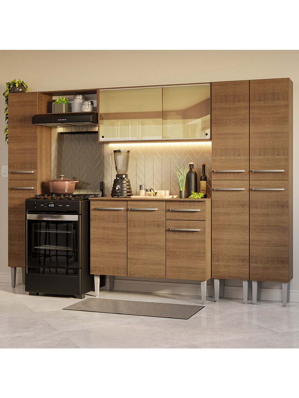 Armário de Cozinha Completa 261cm Rustic Emilly Madesa 07 - Rustic