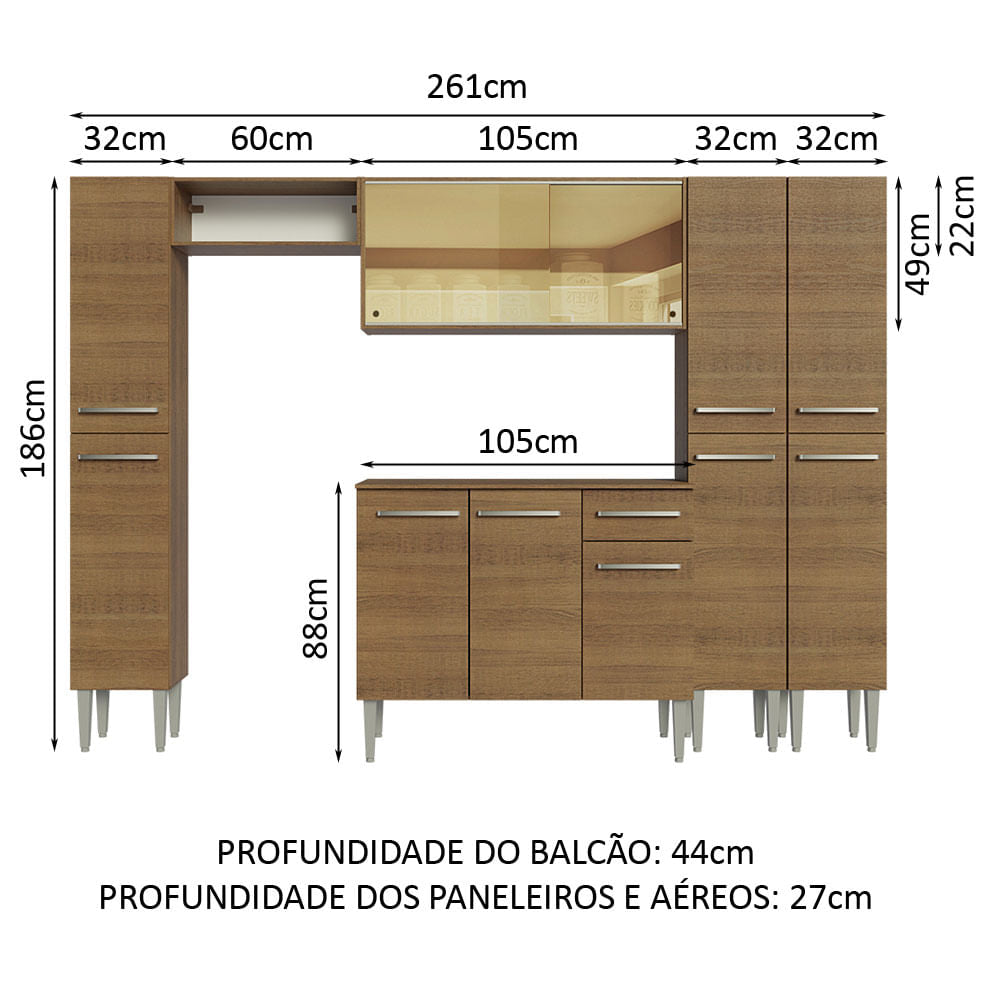 Armário de Cozinha Completa 261cm Rustic Emilly Madesa 07