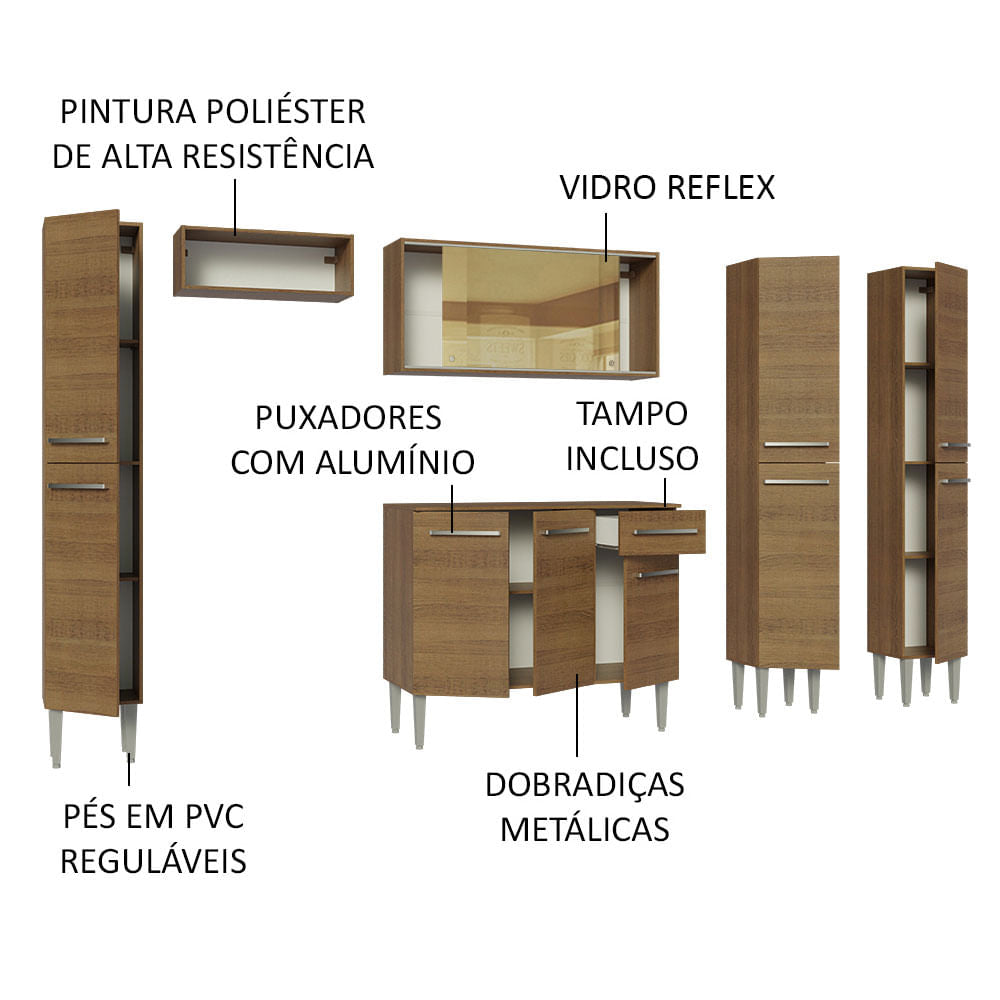 Armário de Cozinha Completa 261cm Rustic Emilly Madesa 07