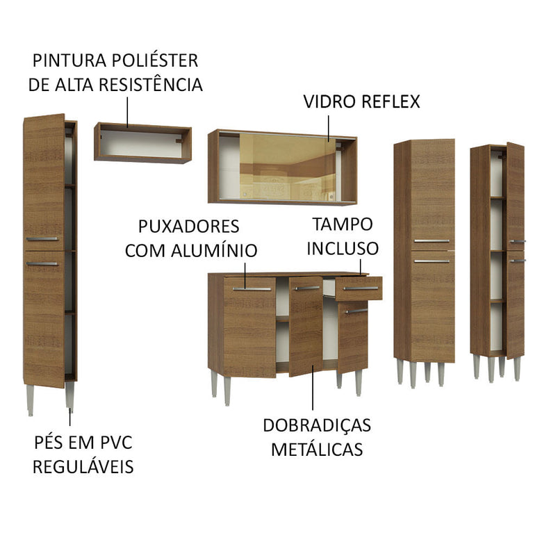 Armário de Cozinha Completa 261cm Rustic Emilly Madesa 07