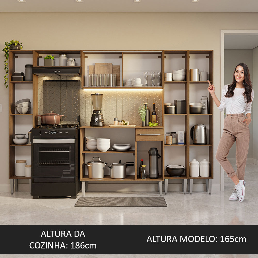 Armário de Cozinha Completa 261cm Rustic Emilly Madesa 07