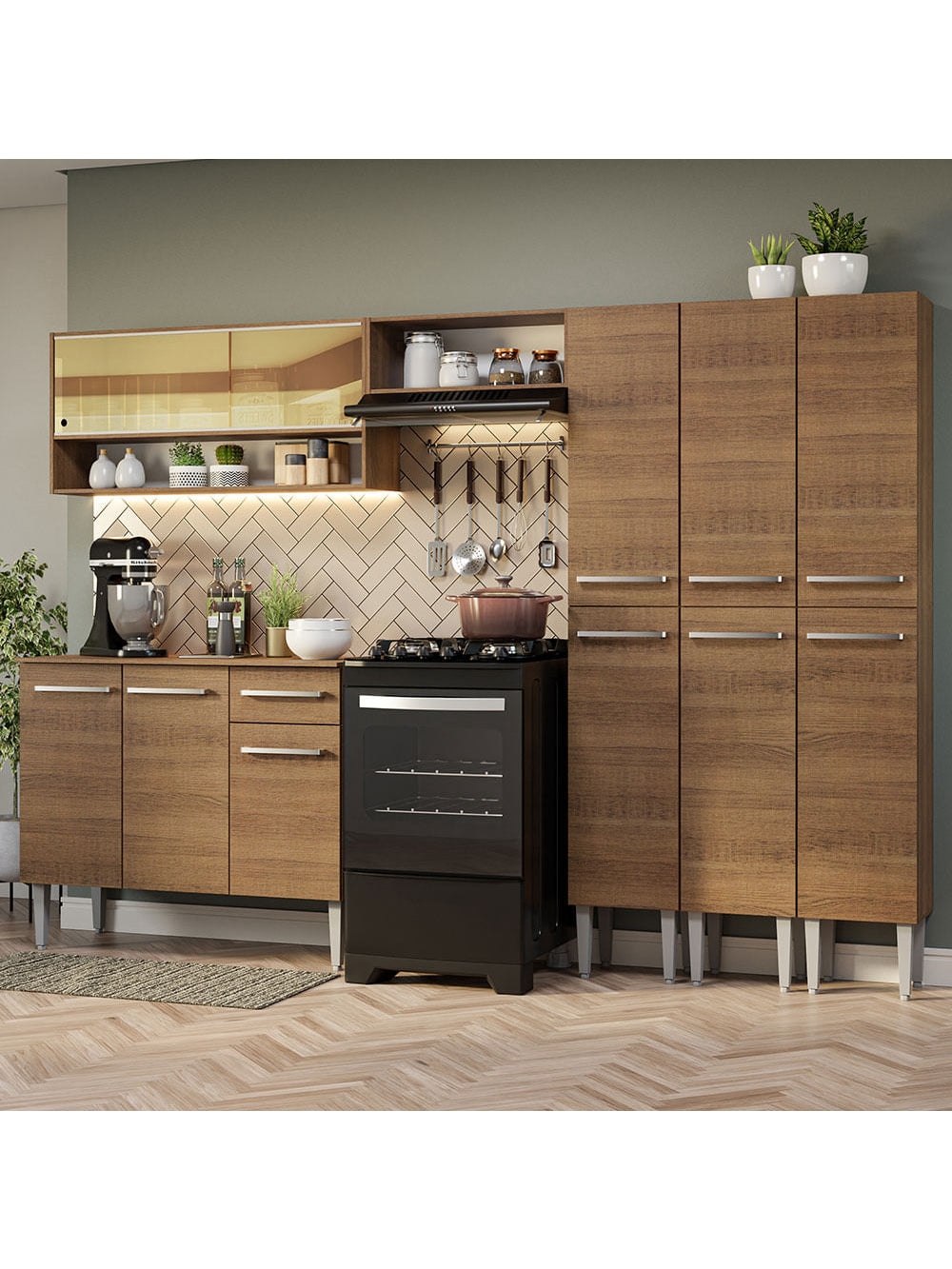 Armário de Cozinha Completa 261cm Rustic Emilly Madesa 08 - Rustic