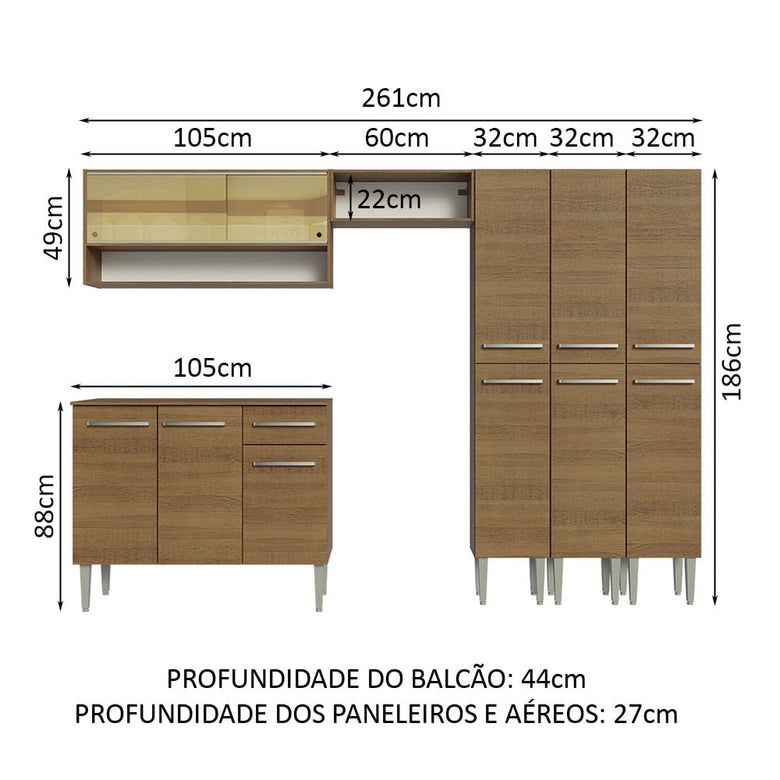 Armário de Cozinha Completa 261cm Rustic Emilly Madesa 08